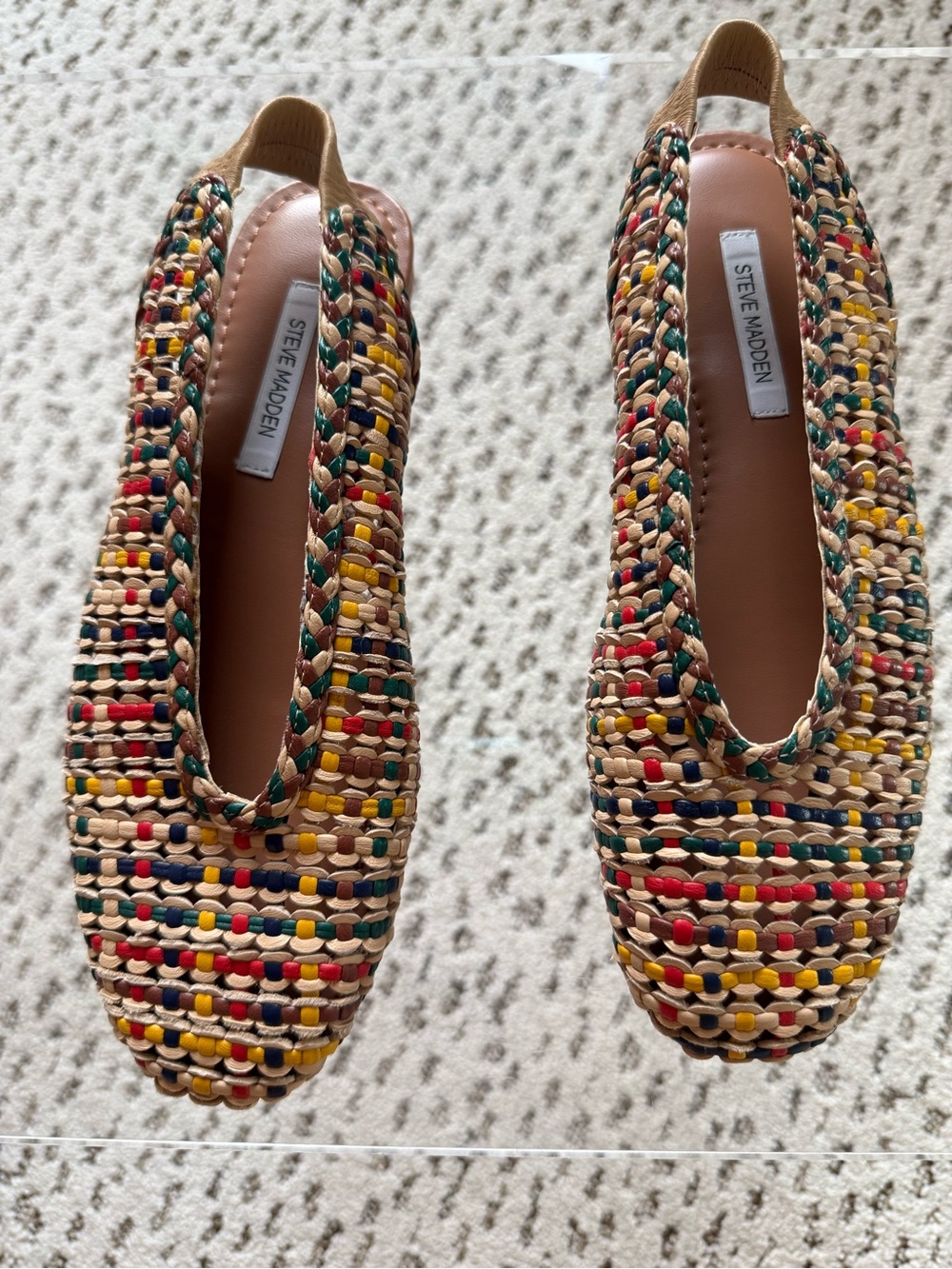 Steve Madden Tan Multicolor Braided Slingback Flats